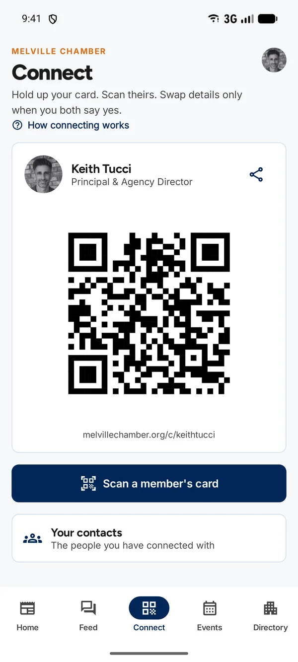 The Connect screen in the Melville Chamber Android app