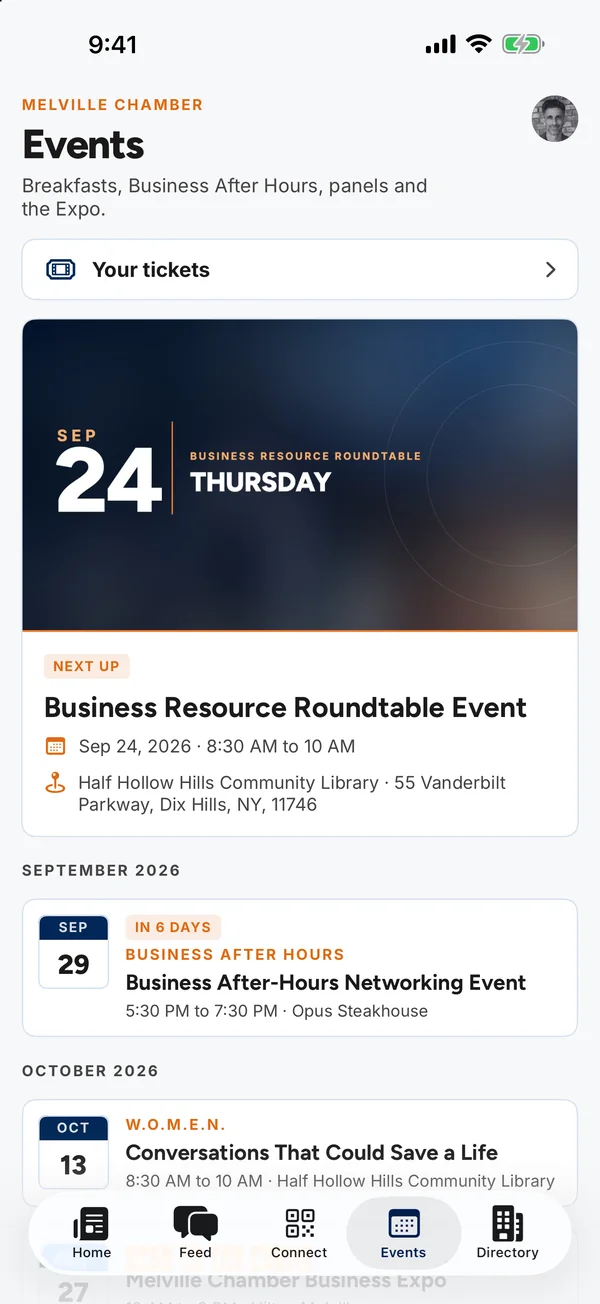 Events in the Melville Chamber iPhone app