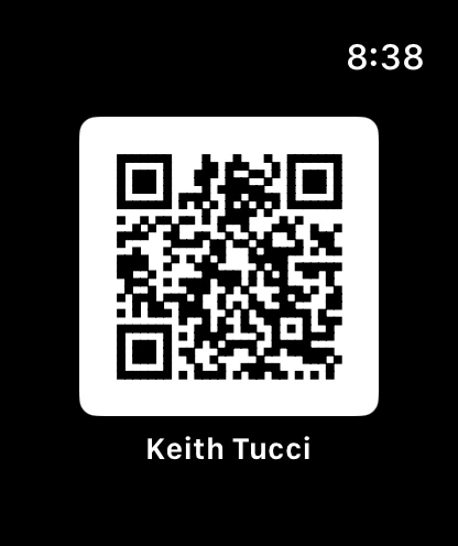 The Apple Watch app showing a member’s contact-card QR code