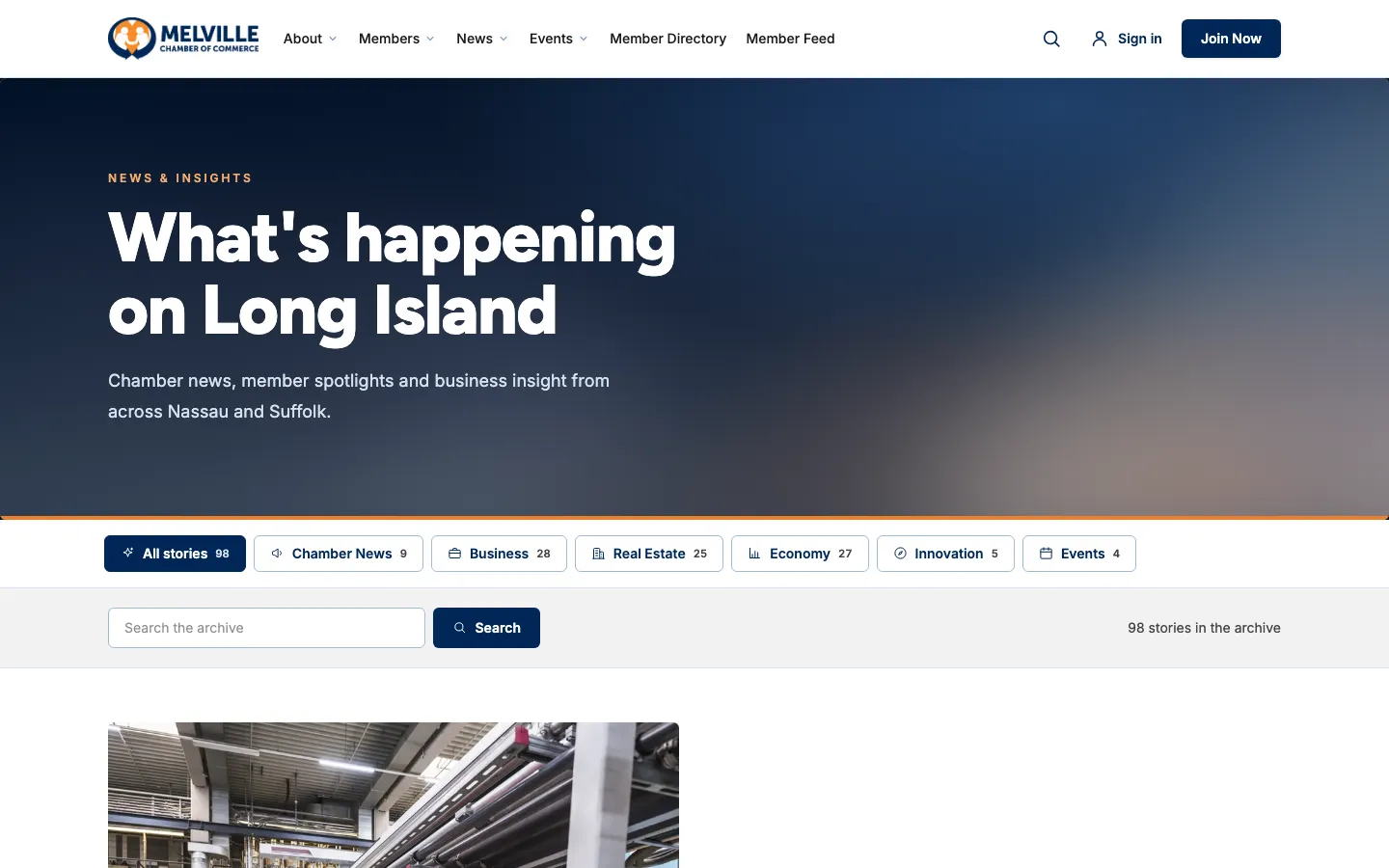 The news page on the Melville Chamber of Commerce site